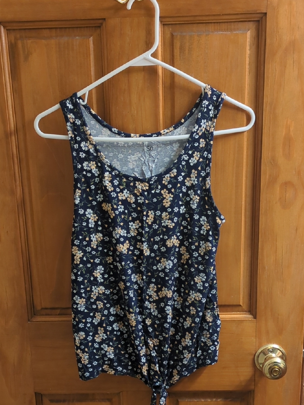 SO Navy Floral Tie-Front Tank Top